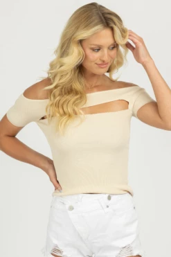 REHAB NEW ARRIVALS CREAM OFF SHOULDER OPEN FRONT TOP