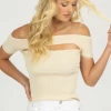 REHAB NEW ARRIVALS CREAM OFF SHOULDER OPEN FRONT TOP