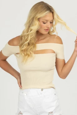 REHAB NEW ARRIVALS CREAM OFF SHOULDER OPEN FRONT TOP