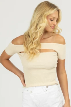 REHAB NEW ARRIVALS CREAM OFF SHOULDER OPEN FRONT TOP