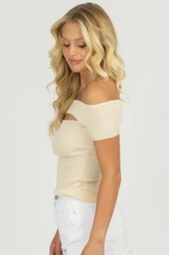 REHAB NEW ARRIVALS CREAM OFF SHOULDER OPEN FRONT TOP