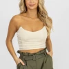 MABLE CLOTHING CREAM RUCHED SIDE ZIP CROP
