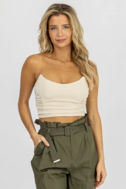 MABLE CLOTHING CREAM RUCHED SIDE ZIP CROP