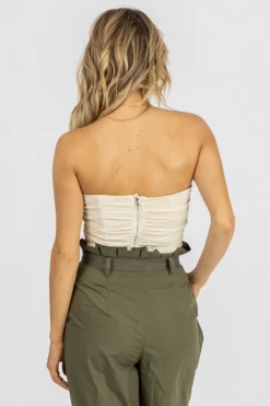 MABLE CLOTHING CREAM RUCHED SIDE ZIP CROP