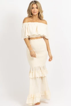 MABLE CREAM RUFFLE + SMOCK MAXI SKIRT SET NEW ARRIVALS