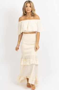 MABLE CREAM RUFFLE + SMOCK MAXI SKIRT SET NEW ARRIVALS