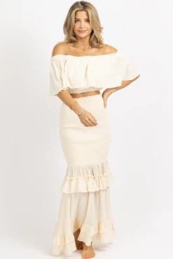 MABLE CREAM RUFFLE + SMOCK MAXI SKIRT SET NEW ARRIVALS
