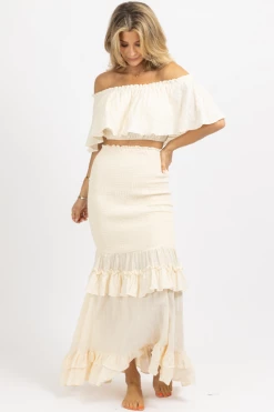 MABLE CREAM RUFFLE + SMOCK MAXI SKIRT SET NEW ARRIVALS