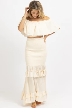 MABLE CREAM RUFFLE + SMOCK MAXI SKIRT SET NEW ARRIVALS