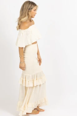 MABLE CREAM RUFFLE + SMOCK MAXI SKIRT SET NEW ARRIVALS