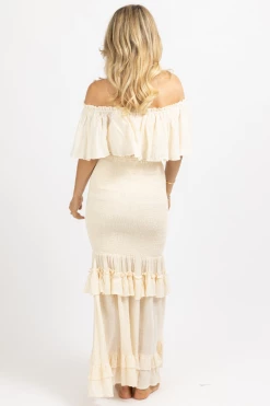 MABLE CREAM RUFFLE + SMOCK MAXI SKIRT SET NEW ARRIVALS