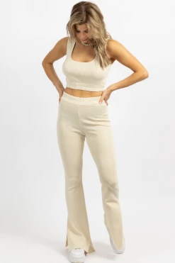 LULUNICO NEW ARRIVALS CREAM STRETCH SLIT FLARE PANT SET