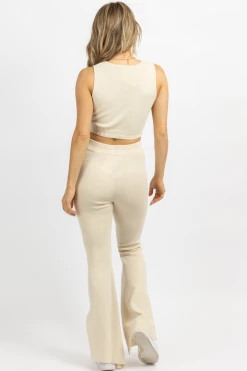 LULUNICO NEW ARRIVALS CREAM STRETCH SLIT FLARE PANT SET