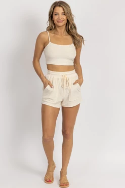 PRETTY GARBAGE CREAM TERRYCLOTH CROP + SHORTS SET NEW ARRIVALS