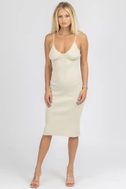 MISS LOVE NATURAL UNDERWIRE KNIT MIDI DRESS