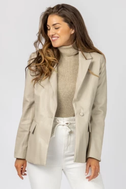 LE LIS CLOTHING CREAM VEGAN LEATHER BLAZER