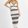 BLUE BLUSH NEW ARRIVALS IVORY + BLACK CONTRAST CROCHET MIDI DRESS