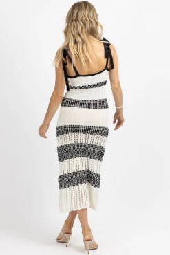 BLUE BLUSH NEW ARRIVALS IVORY + BLACK CONTRAST CROCHET MIDI DRESS