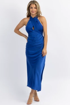 DO + BE CROSSOVER ENGLISH BLUE SLIT MAXI DRESS