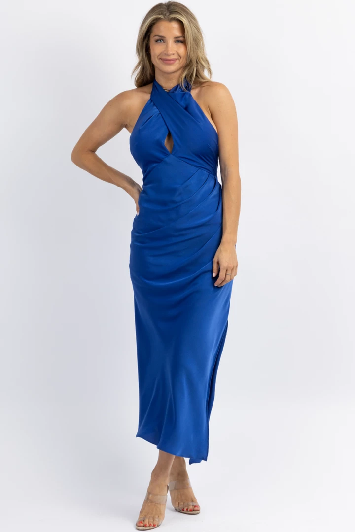 DO + BE CROSSOVER ENGLISH BLUE SLIT MAXI DRESS 1 DO + BE CROSSOVER ENGLISH BLUE SLIT MAXI DRESS