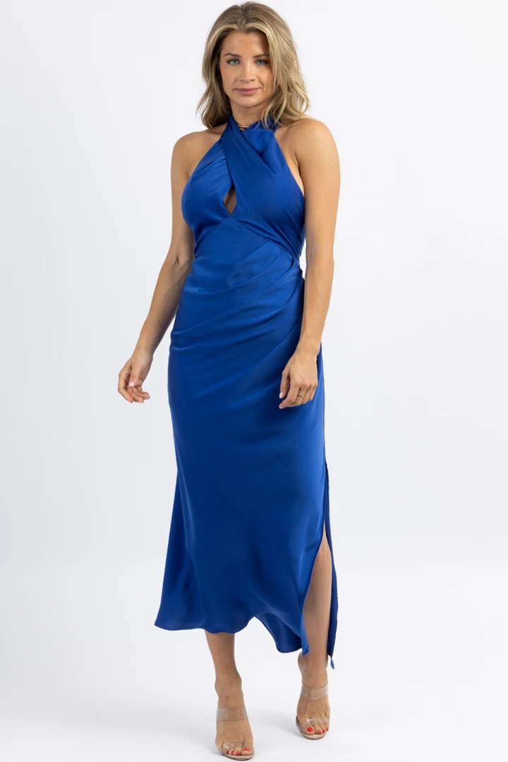 DO + BE CROSSOVER ENGLISH BLUE SLIT MAXI DRESS 2 DO + BE CROSSOVER ENGLISH BLUE SLIT MAXI DRESS