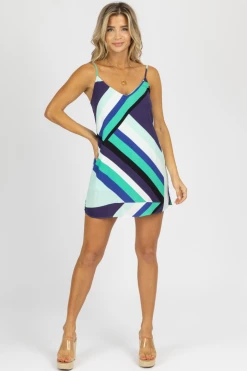 OLIVACEOUS INDIGO + CYAN ABSTRACT MINI DRESS CLOTHING