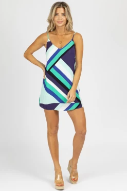 OLIVACEOUS INDIGO + CYAN ABSTRACT MINI DRESS CLOTHING