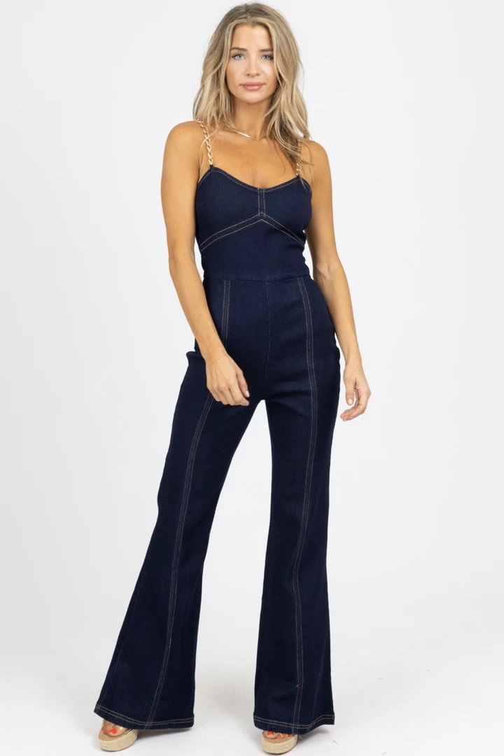 BLUE BLUSH DARK DENIM CHAIN STRAP JUMPSUIT *BACK IN STOCK* NEW ARRIVALS 1 BLUE BLUSH DARK DENIM CHAIN STRAP JUMPSUIT *BACK IN STOCK* NEW ARRIVALS