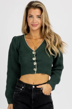 PAPERMOON DEEP GREEN CROPPED CARDIGAN SWEATER