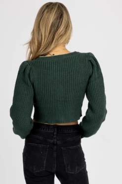 PAPERMOON DEEP GREEN CROPPED CARDIGAN SWEATER