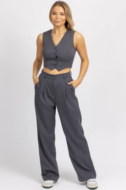 HEY BABE GREY BUTTON VEST + TROUSER SET