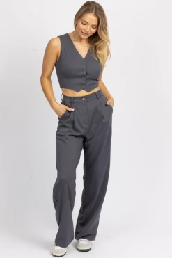 HEY BABE GREY BUTTON VEST + TROUSER SET