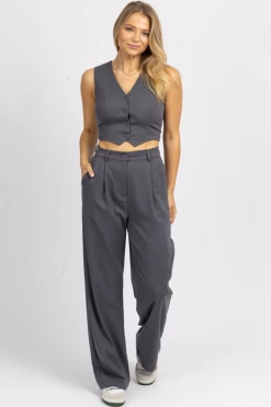 HEY BABE GREY BUTTON VEST + TROUSER SET