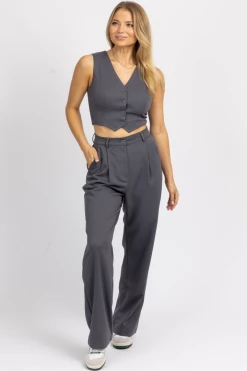 HEY BABE GREY BUTTON VEST + TROUSER SET
