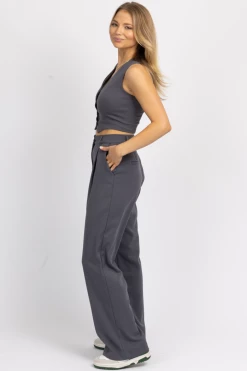 HEY BABE GREY BUTTON VEST + TROUSER SET