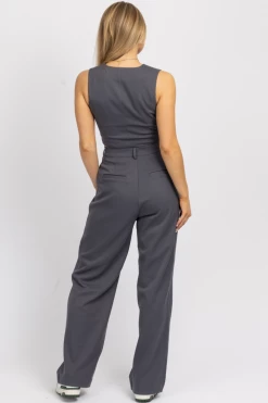 HEY BABE GREY BUTTON VEST + TROUSER SET
