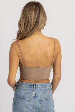 OLIVACEOUS CLOTHING DEEP KHAKI TWIST FRONT CROPPED CAMI