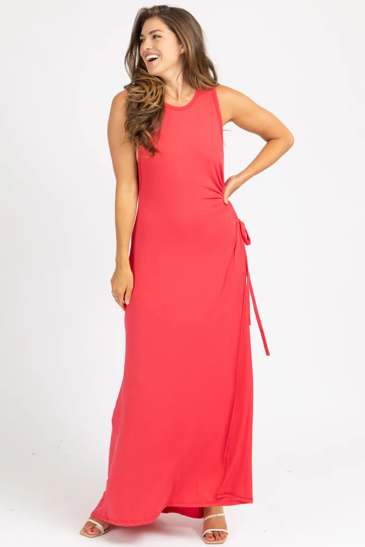 WINWIN APPAREL DEEP CORAL HIGH SLIT OPEN SIDE MAXI DRESS 5 WINWIN APPAREL DEEP CORAL HIGH SLIT OPEN SIDE MAXI DRESS