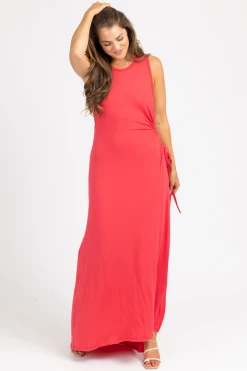 WINWIN APPAREL DEEP CORAL HIGH SLIT OPEN SIDE MAXI DRESS 9 WINWIN APPAREL DEEP CORAL HIGH SLIT OPEN SIDE MAXI DRESS