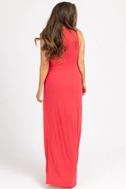 WINWIN APPAREL DEEP CORAL HIGH SLIT OPEN SIDE MAXI DRESS 11 WINWIN APPAREL DEEP CORAL HIGH SLIT OPEN SIDE MAXI DRESS