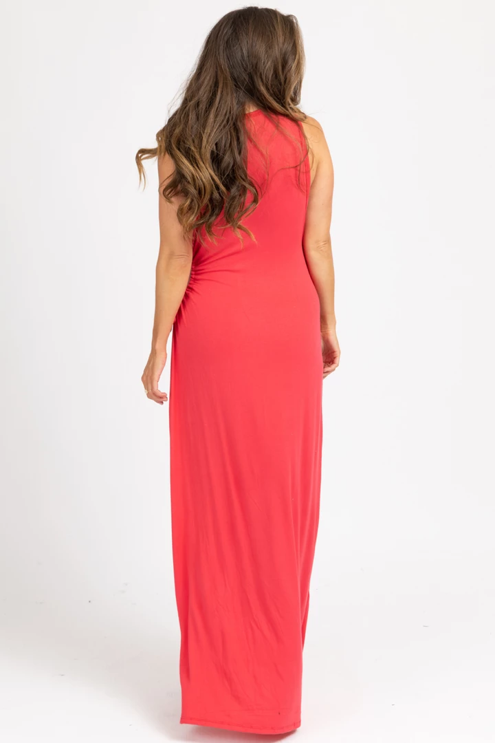 WINWIN APPAREL DEEP CORAL HIGH SLIT OPEN SIDE MAXI DRESS 6 WINWIN APPAREL DEEP CORAL HIGH SLIT OPEN SIDE MAXI DRESS