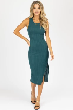 ENDLESS BLU DEEP SEA SOLID OPEN BACK MIDI DRESS NEW ARRIVALS