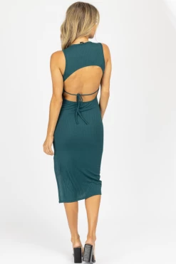 ENDLESS BLU DEEP SEA SOLID OPEN BACK MIDI DRESS NEW ARRIVALS