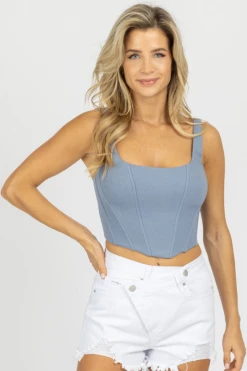 ET CLET DENIM BLUE KNIT BODICE TANK
