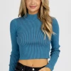 BLUE BLUSH DENIM TWO TONE RIBBED MOCK NECK SWEATER *BACK IN STOCK*