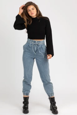 LE LIS CLOTHING HIGH RISE DENIM PAPERBAG JOGGERS