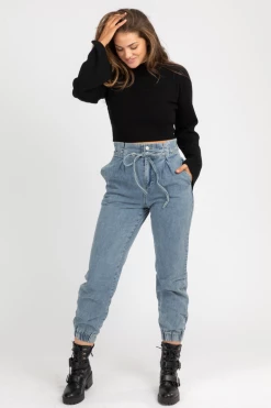 LE LIS CLOTHING HIGH RISE DENIM PAPERBAG JOGGERS