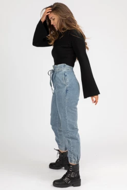 LE LIS CLOTHING HIGH RISE DENIM PAPERBAG JOGGERS