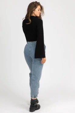 LE LIS CLOTHING HIGH RISE DENIM PAPERBAG JOGGERS