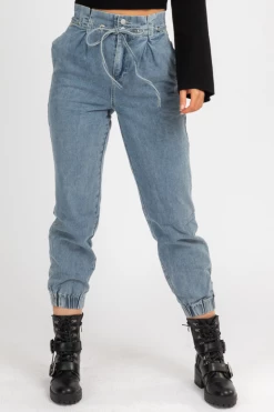 LE LIS CLOTHING HIGH RISE DENIM PAPERBAG JOGGERS